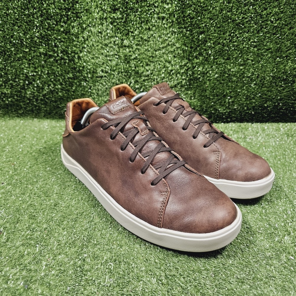OluKai Lae'ahi Li Ili Brown Leather Drop Heel Casual Sneakers Mens Size 11.5